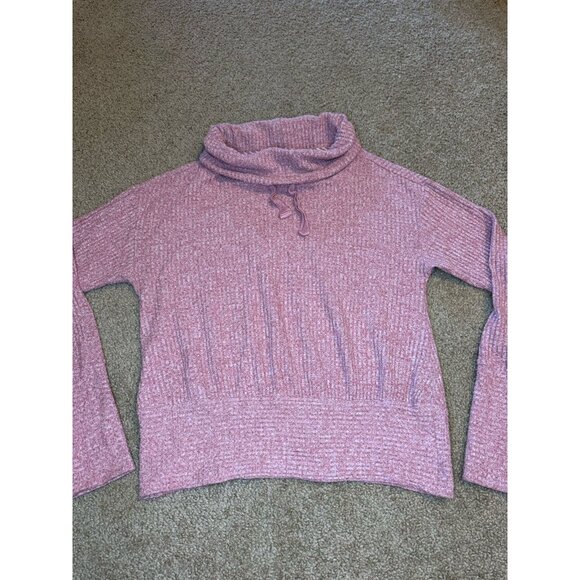 ANTHROPOLOGIE Saturday Sunday Pink Waffle Knit Sweater Cowl Neck Preppy Basic M - Picture 2 of 6